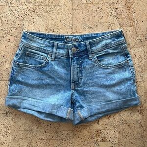 Bootlegger Light Blue Distressed Acid Wash Jean Shorts